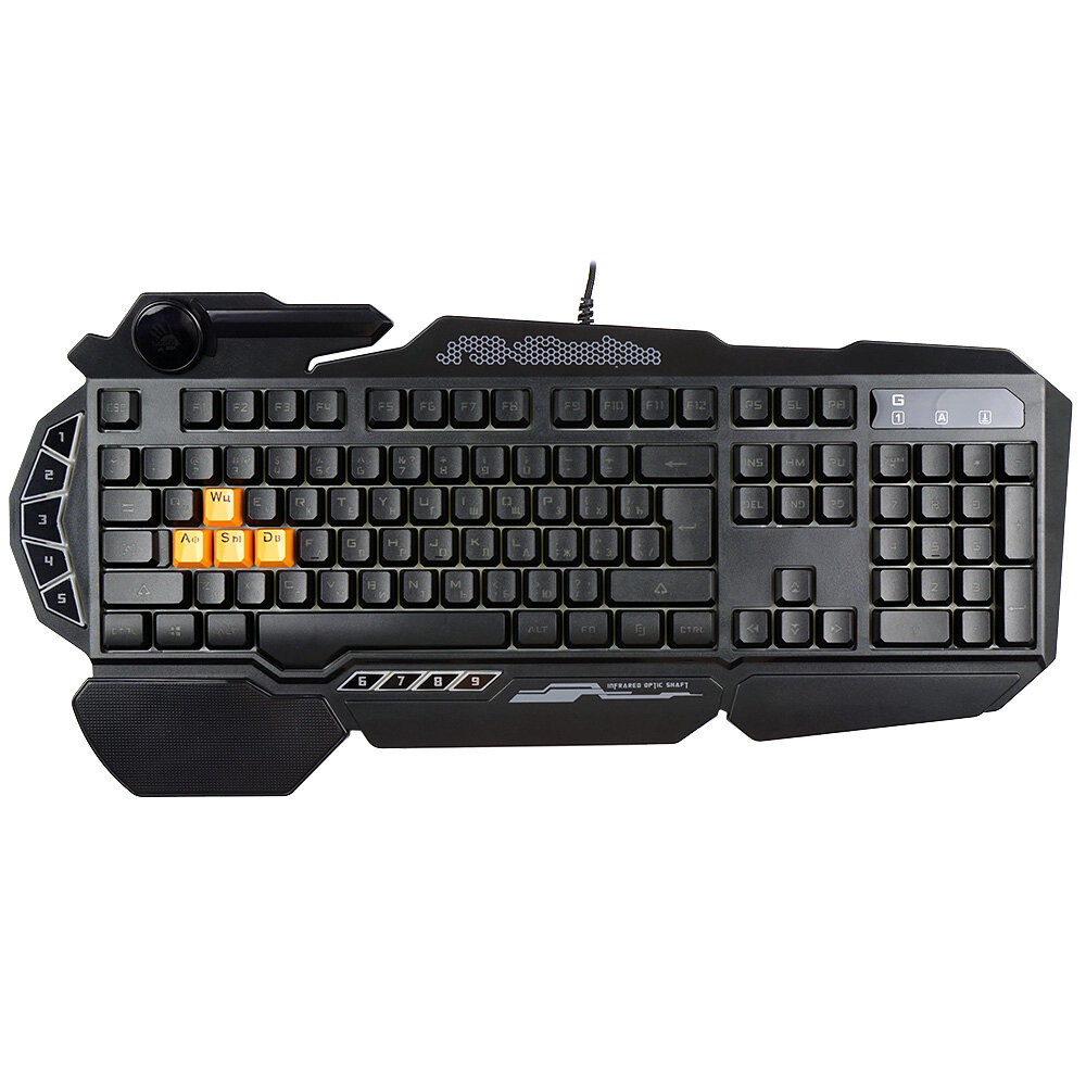 A4 Bloody B314 Игровая клавиатура с подсветкой и подставкой под запястье. Клавиши WASD механические.