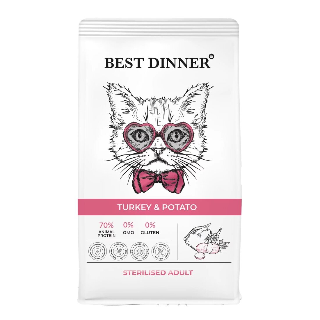 Best Dinner Sterilised Сухой корм для стерилизованных кошек склонных к аллергии с Индейкой и картофелем 1 5 кг