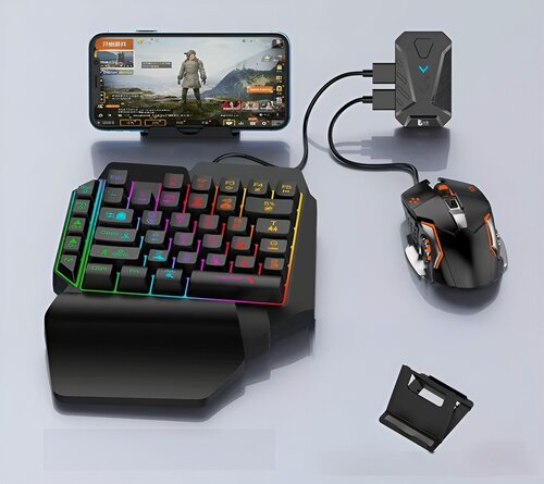 Изображение товара Игровой набор для телефона 5 в 1 YELANDAR K170 / Клавиатура + Мышка + Коврик + Конвертер для смартфона + Подставка