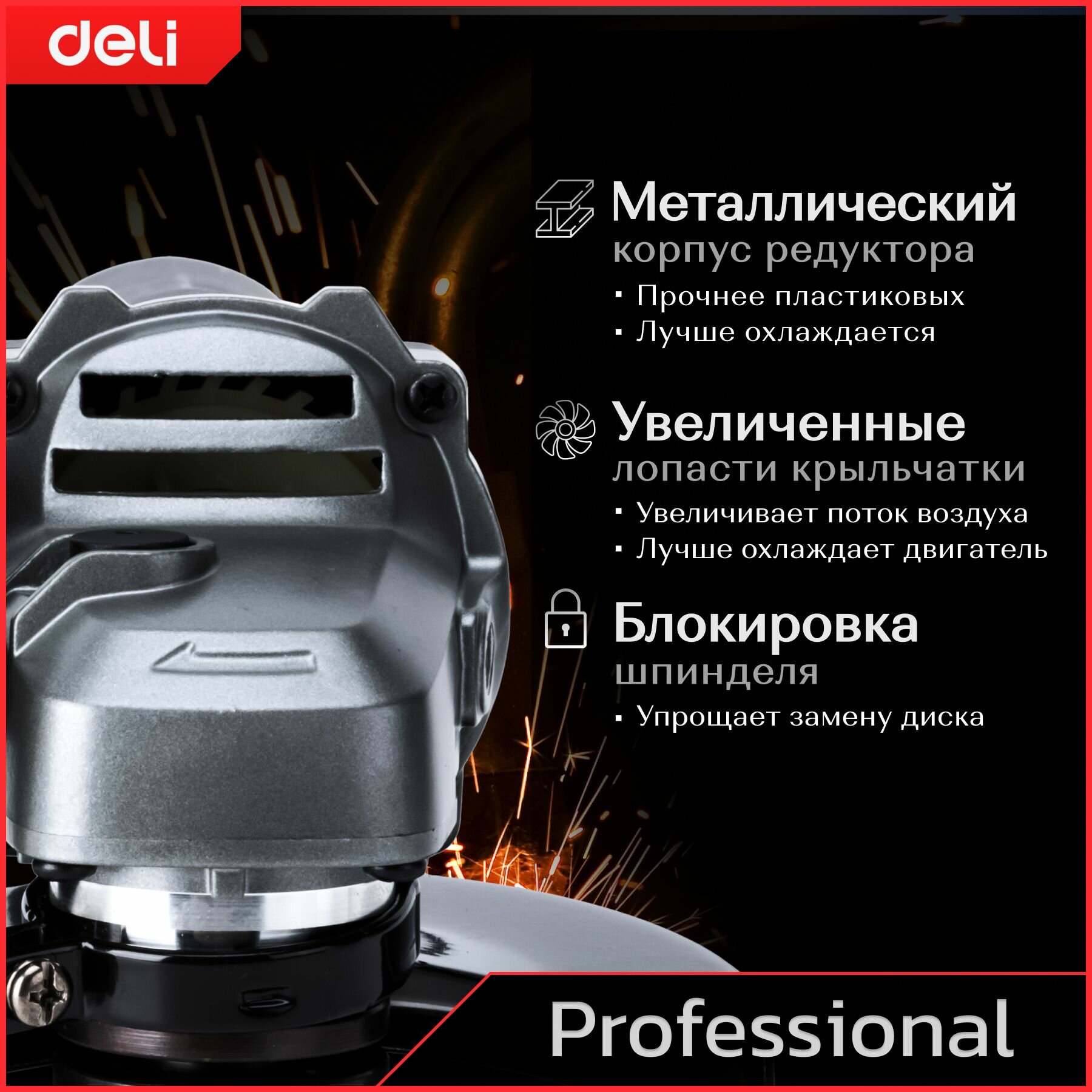 Профессиональная угловая шлифмашина (болгарка) Deli DE-JM125-4E (890Вт, диск 125мм, 12000 об/мин, Ultra Motor) — фото 1