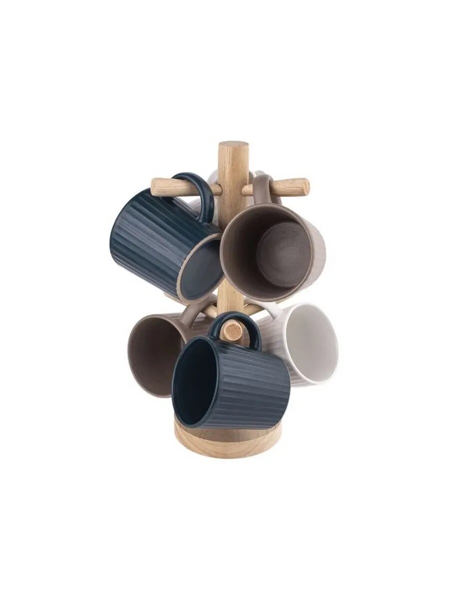 Набор кружек Good sale 355мл 6шт керамика подставка дерево