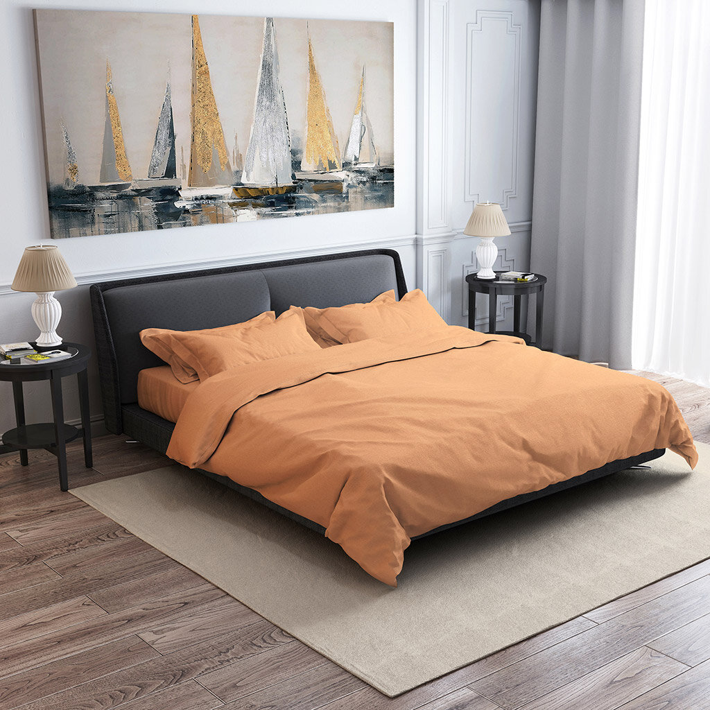 Комплект постельного белья Домашняя Мода 1,5 спальный "Персик" 4 предмета: пододеяльник 145х215 см, простыня 150х220 см, 2 наволочки 70х70 см, бязь, хлопок 100% (КПБ-1,5-4-70/2)