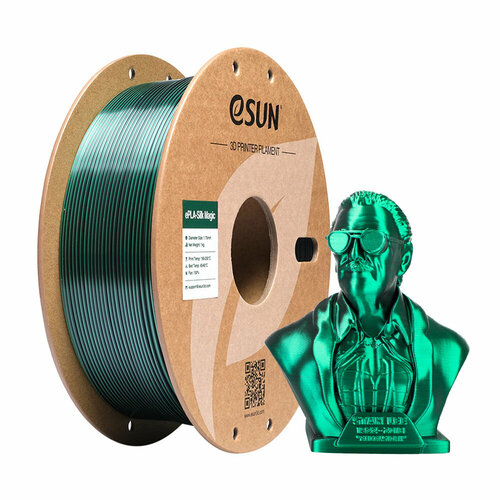 фото Филамент esun silk-pla magic для 3d принтера, черно-зеленый 1 кг.