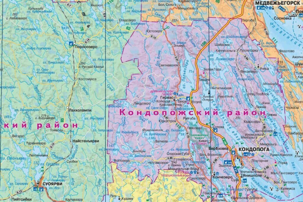 Карта настенная Карта Лтд "Республика Карелия" политически-административная 100х70 см, М 1:710000