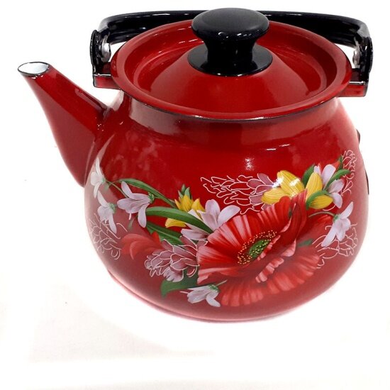 Чайник Кмз эмалированный 3,0л с рисунком, красный (42115-123/6)