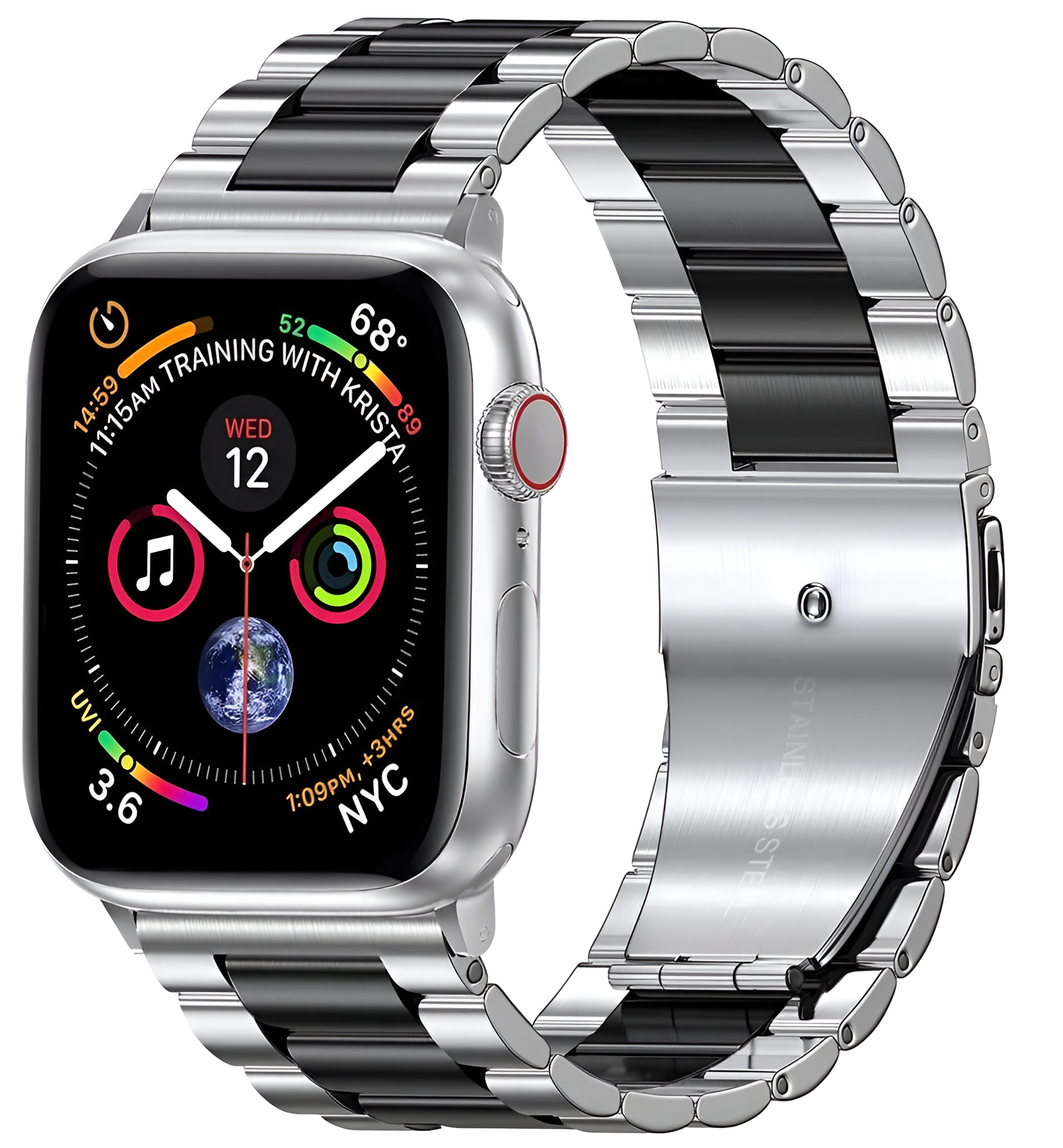 Ремешок , металлический для Apple Watch, 42-45 мм, металл, нержавеющая сталь-серебристый/черный