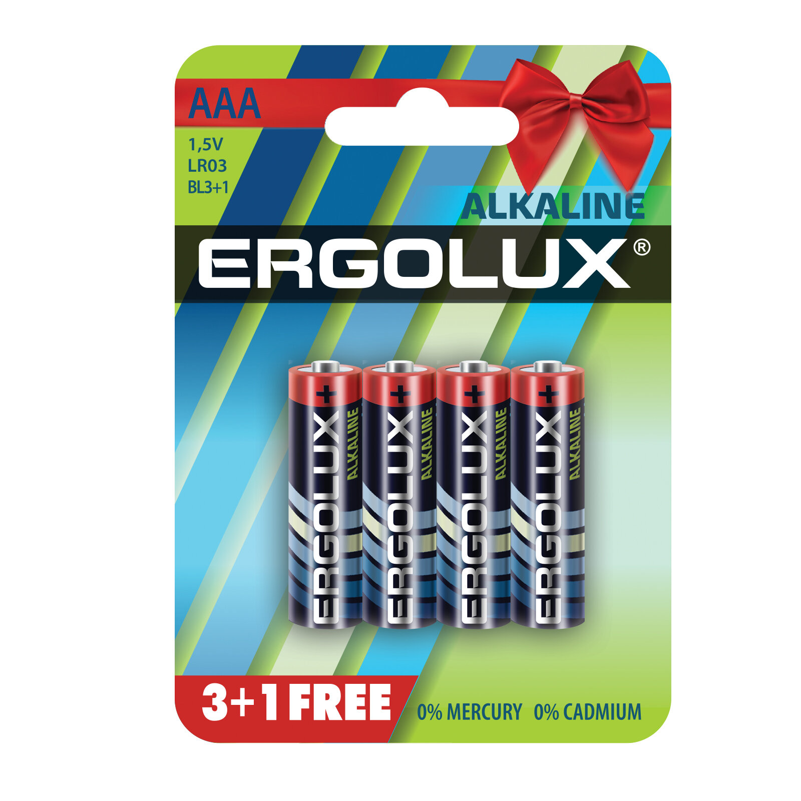 Батарейки Ergolux, 1500mAh, AAA, щелочные, комплект 4 шт, блистер