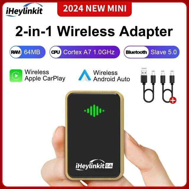 IHeylinkit Mini Wireless CarPlay Android Auto Бамбуковый корпус Беспроводной адаптер Smart Box Plug and Play Быстрое подключение Универсальный