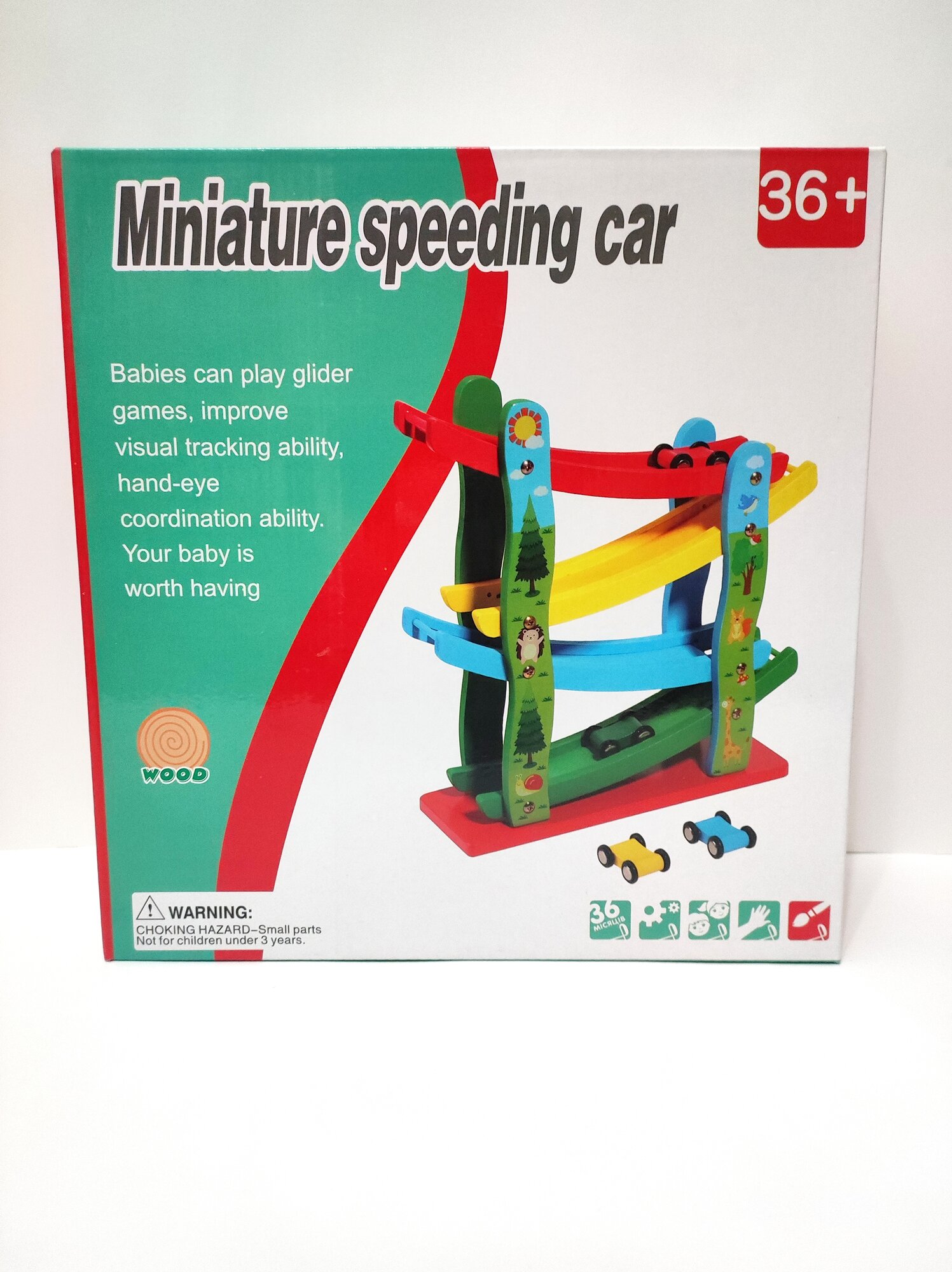 Детская деревянная мини горка с 4 машинками — фото 1