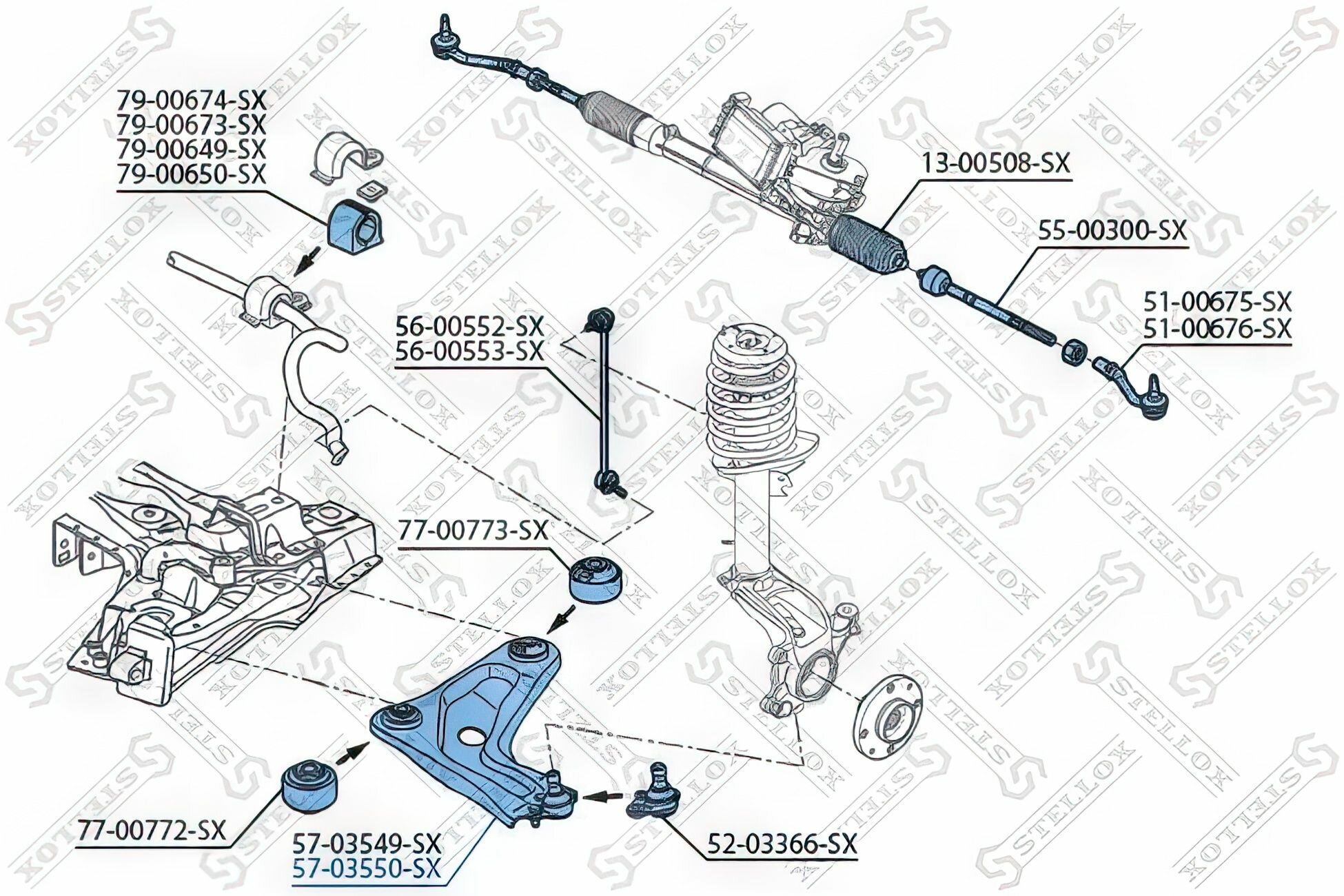 Рычаг правый для Ситроен C3 2, C4, Ван, Пежо 207, CC 57-03550-SX STELLOX