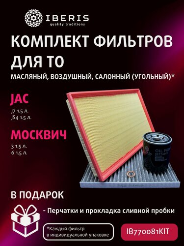 Изображение товара Комплект фильтров для ТО JAC J7 JAC JS4 Москвич 3 Москвич 6 1.5 л. Фильтр салона угольный