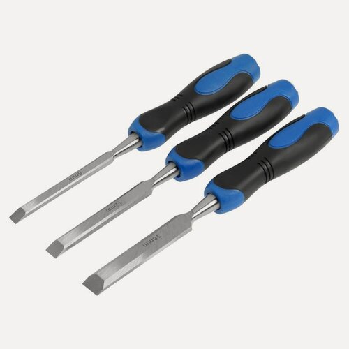 Изображение товара Набор стамесок-долот тундра, металлический затыльник, 2К рукоятка, 8-12-18 мм