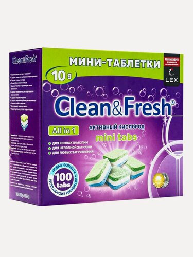 Изображение товара Таблетки для посудомоечных машин Clean&Fresh All in1 mini tabs, 100 шт