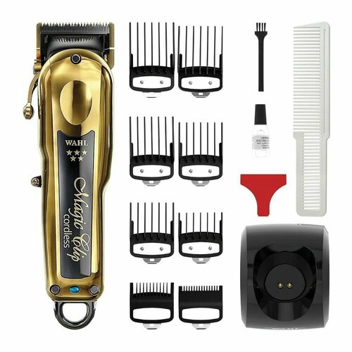 фото Профессиональная машинка для стрижки волос пять звезд magic wahl8148 золото + зарядная база