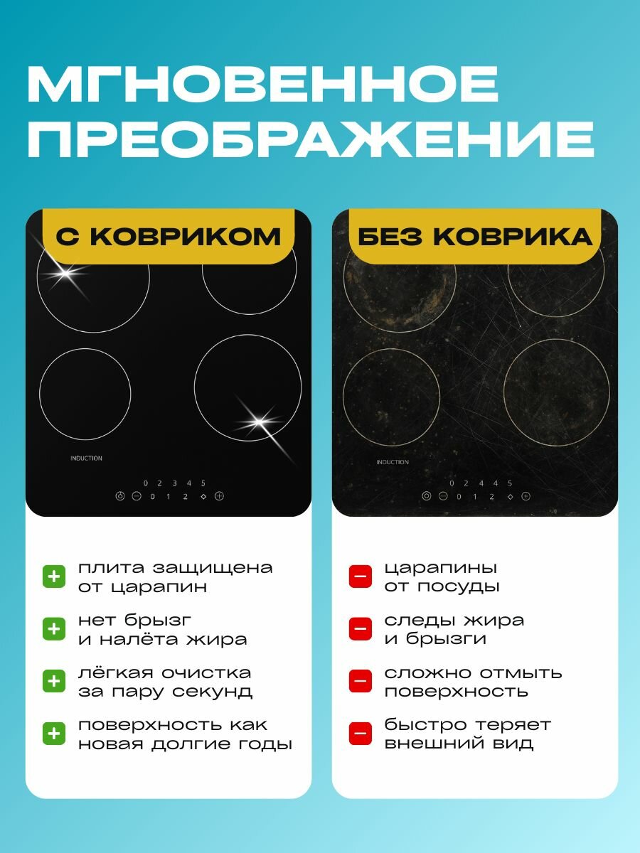 Защитный экран для плиты индукционной под посуду, силиконовый коврик, термостойкий коврик от брызг и царапин размером 60*40см — фото 1