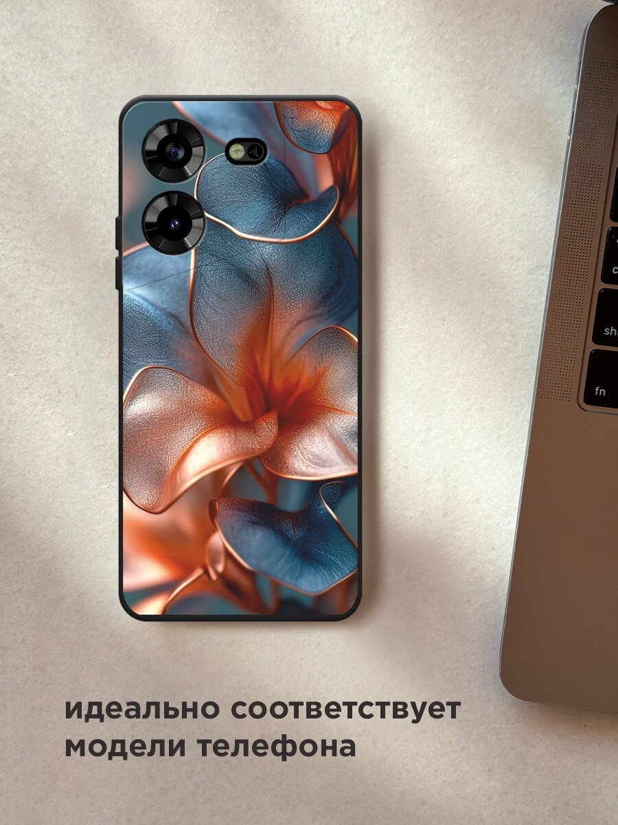 Черный матовый чехол на Tecno Pova 5 / Техно Пова 5 с принтом "Жемчужные цветы" — фото 1