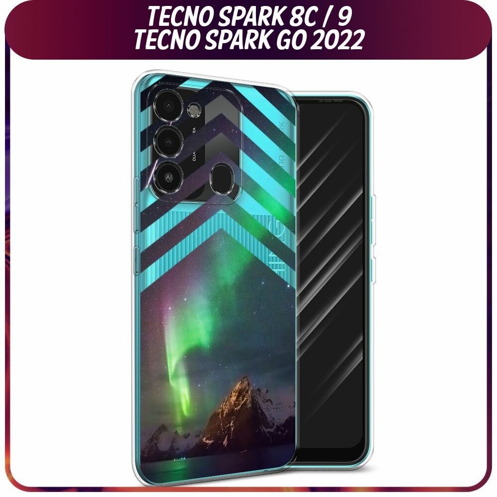 Чехол на Tecno Spark Go 2022 / Техно Спарк Го 2022 с принтом северное сияние, прозрачный