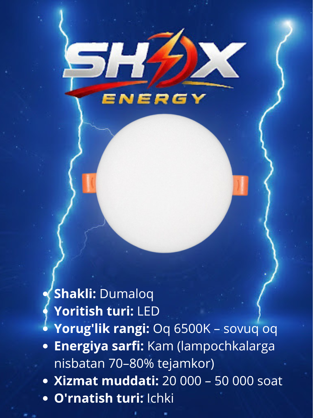 LED панель акриловая круглая 36W для внутреннего освещения Shox Energy
