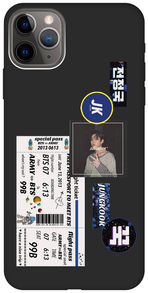 Силиконовый чехол на Apple iPhone 11 Pro Max / Эпл Айфон 11 Про Макс с рисунком "BTS Stickers" Soft Touch черный