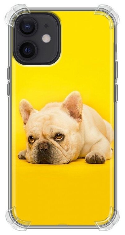 Дизайнерский силиконовый с усиленными углами чехол для Айфон 12 мини / Iphone 12 Mini Собака бульдог