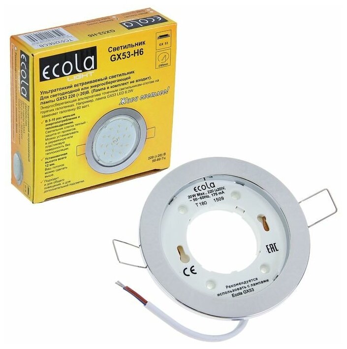 Ecola Light GX53-H6 светильник металл. встраиваемый плоский хром 101x16 - фотография № 1