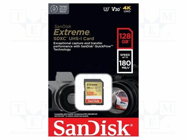 Карта памяти SanDisk Extreme SDXC UHS-I Class 3 V30 180/90 MB/s 128Gb SDSDXVA-128G-GNCIN