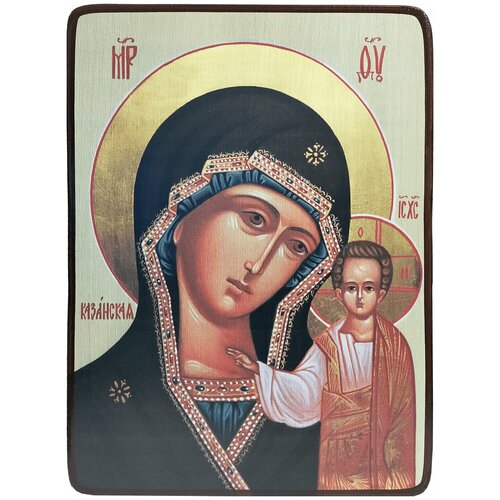 Икона Казанская Божией Матери на зеленом фоне, размер 14 х 19 см