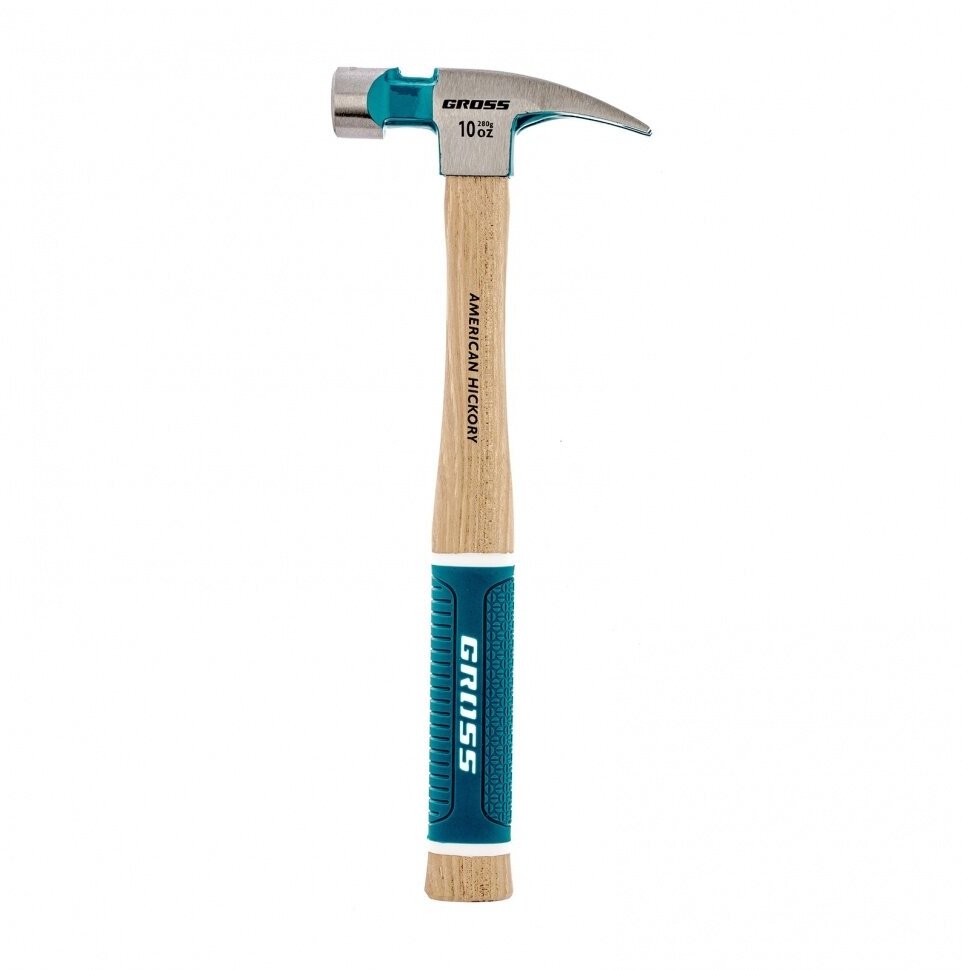 Молоток-гвоздодер,280 г, угол 75, магнит, обрезиненная рукоятка AMERICAN HICKORY, GROSS, 10417