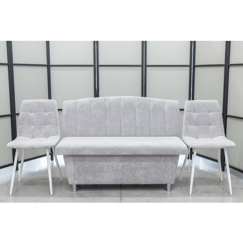 Кухонный диван Альт со стульями 2 шт 120х56 см обивка моющаяся антивандальная антикоготь цвет - светло-серый 33173₽