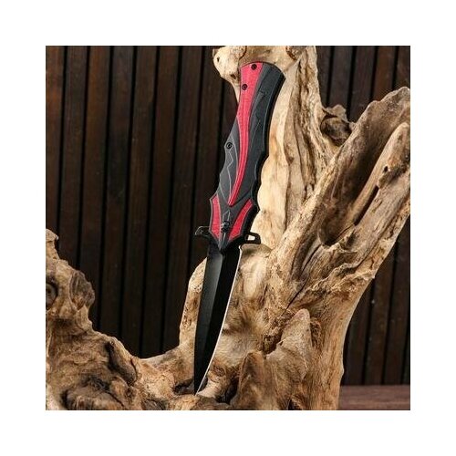 фото Нож складной полуавтоматический, черный, красная полоса, 21,5см, клинок 9,5см 5177867 .