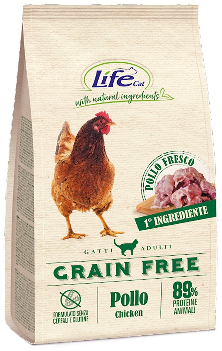 Корм Lifecat Adult Grain Free chicken 1,5кг беззерновой со свежей курицей для кошек