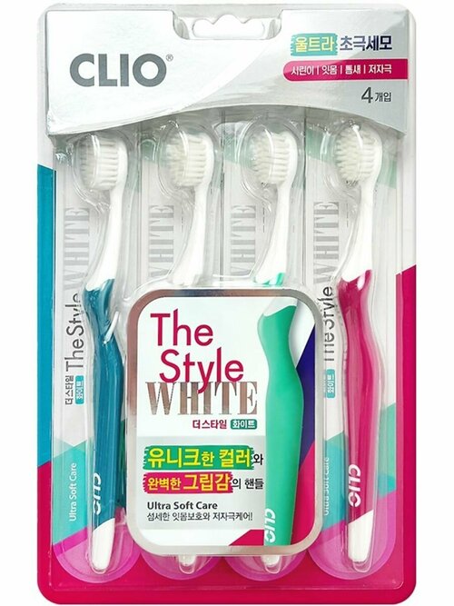 Набор зубных щеток Clio The Style White Ultra Soft Care Toothbrush, 4 шт