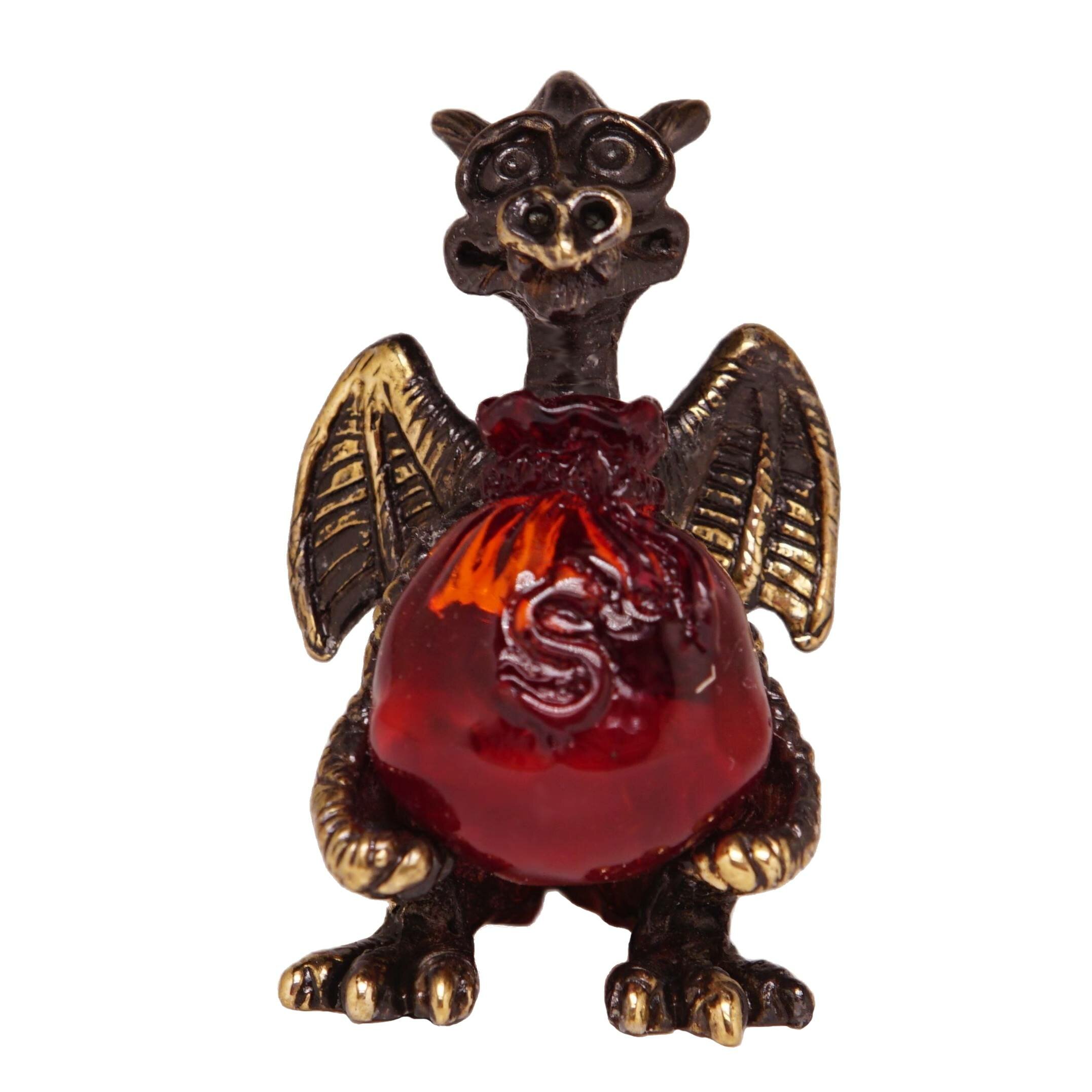 Фигурка "Дракон с мешком денег" янтарь, бронза 4008 Хорошие Вещи