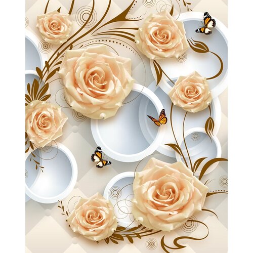 Моющиеся виниловые фотообои GrandPiK Мелкие розы и кольца 3D, 200х250 см