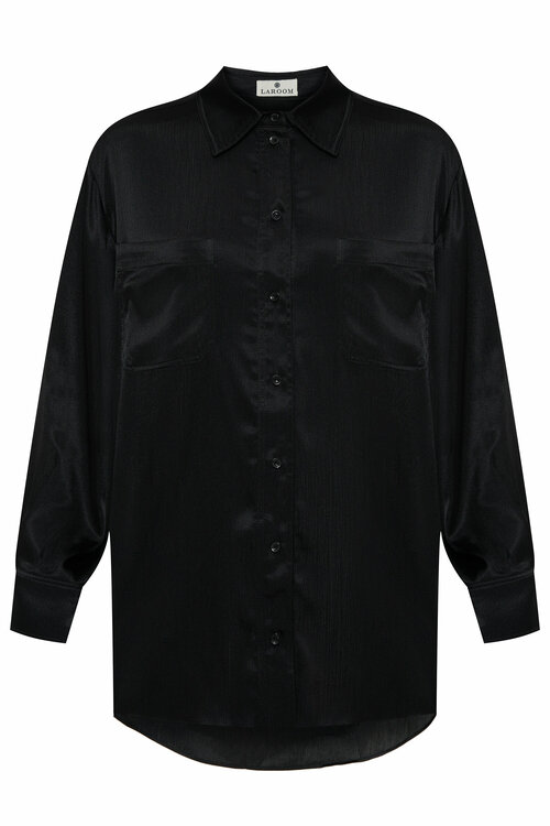 Рубашка  LAROOM, повседневный стиль, свободный силуэт, длинный рукав, размер XS/S, черный