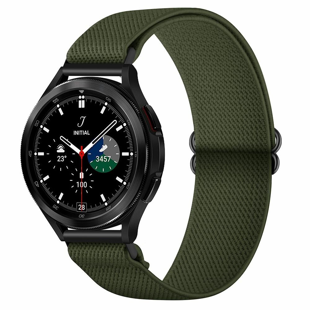 Нейлоновый эластичный ремешок 20 мм для Samsung Galaxy Watch4 Classic - 42 46мм / 4 - 40 44мм / 3 - 41мм / Active2 40 44мм / Active - хаки