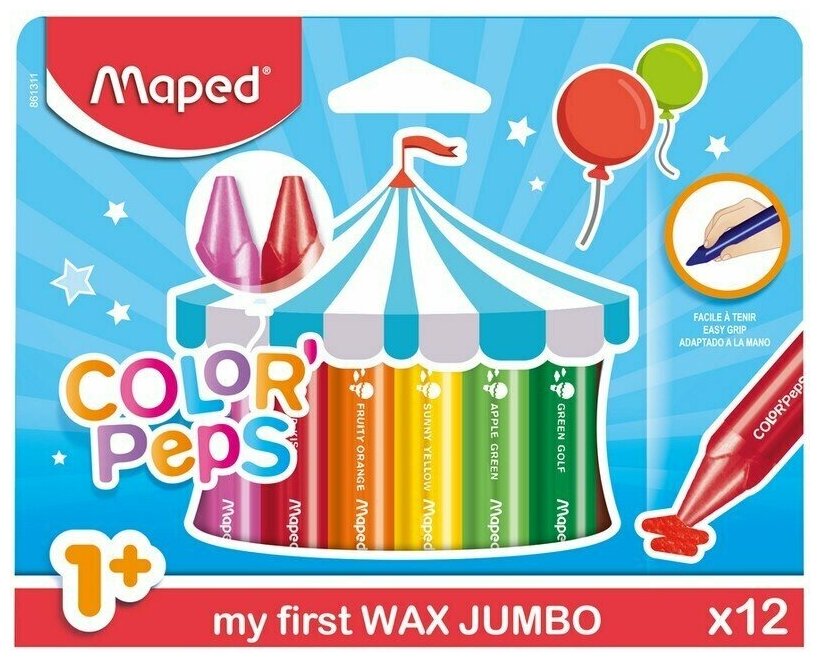 Мелки восковые 12 цветов MAPED COLOR PEPS Макси, карт. футляр