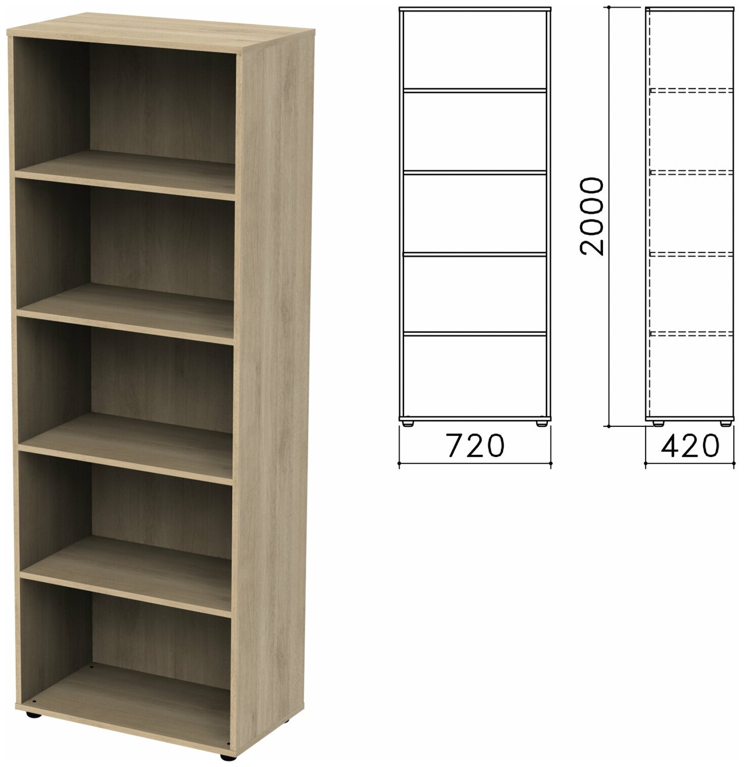 Шкаф (стеллаж) "Приоритет", 720х420х2000 мм, 4 полки, кронберг, К-934, К-934 кронберг - 1 шт.