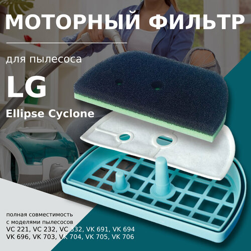 Моторный фильтр для пылесоса LG серий Ellipse Cyclone VC 221 VC 232 VC 332 VK 691 VK 694 VK 696 VK 703 VK 704 VK 705 VK 706 430₽