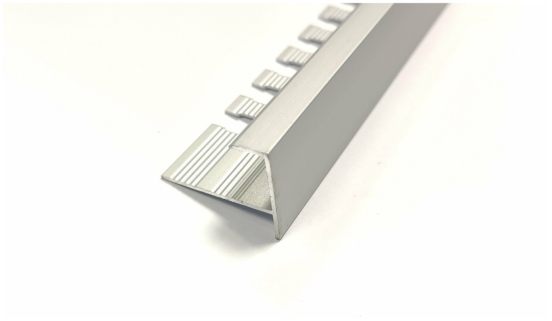 Профиль F-образный алюминиевый для плитки до 12мм, ПФ-12, длина 2,7м, Анод серебро матовое