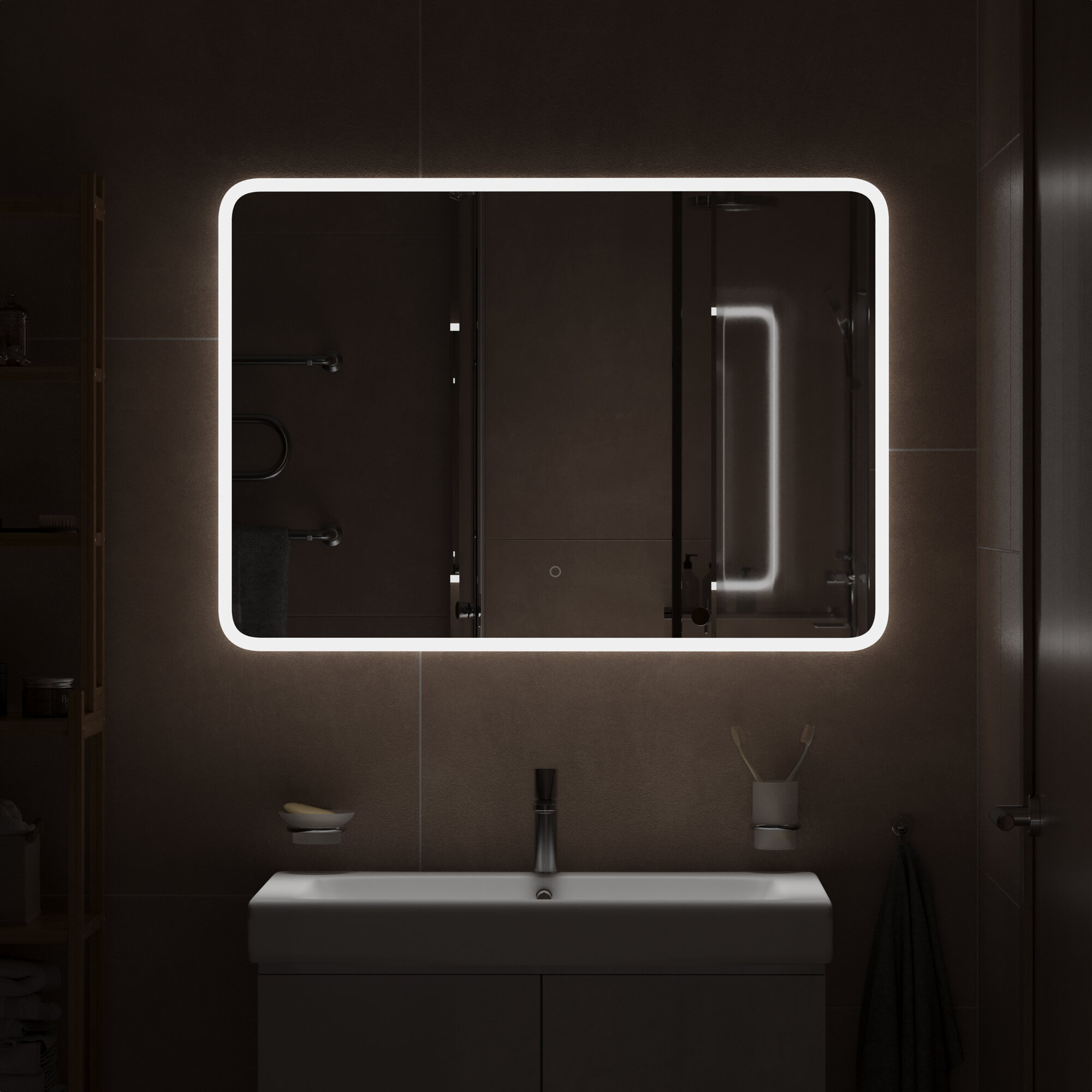Зеркало для ванной комнаты Homsly, 80*70 см с подсветкой, коллекция Askilo, 6H-003-80LE-ASK