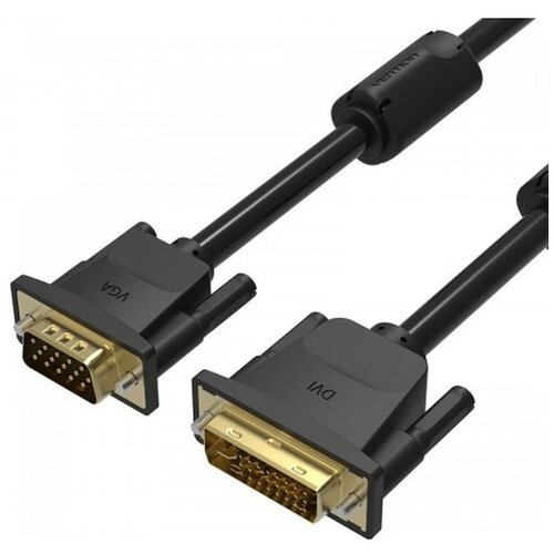 Кабель Vention для компьютера, монитора, проектора с разъемами DVI-I Dual link 24+5M/VGA 15M с ферритовым фильтром, длина 1.5 м, черный аксессуар vention dvi i dual link 24 5m vga 15m 1 5m eacbg