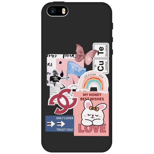 Силиконовый чехол на Apple iPhone SE / 5s / 5 / Эпл Айфон 5 / 5с / СЕ с рисунком Cute Stickers Soft Touch черный