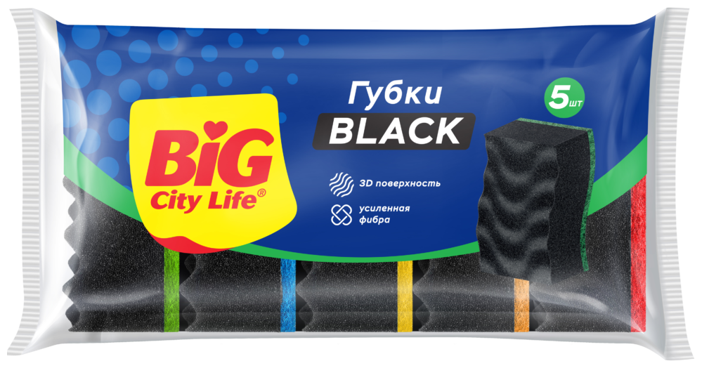 Big City Life Максима Black Губки кухонные с 3D поролоном 5 шт
