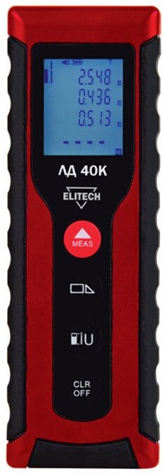 ELITECH ЛД 40К Дальномер лазер,2*1.5В(ААА),0.03–40м, точн,±0.3мм\м,56г, кор, шт ELITECH