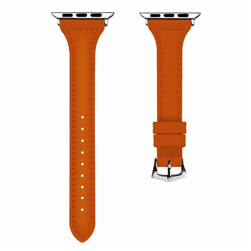 Тонкий кожаный ремешок для Apple Watch 42/44/45 мм, iGrape (Оранжевый) кожаный крокодиловый ремешок с металлическим коннектором для apple watch размер 42 44 45 мм светло коричневый