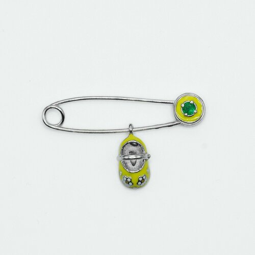 Брошь CORDE Детская булавка от сглаза из серебра 925 пробы с натуральным изумрудом и эмалью., серебро, 925 проба, родирование, изумруд, эмаль
