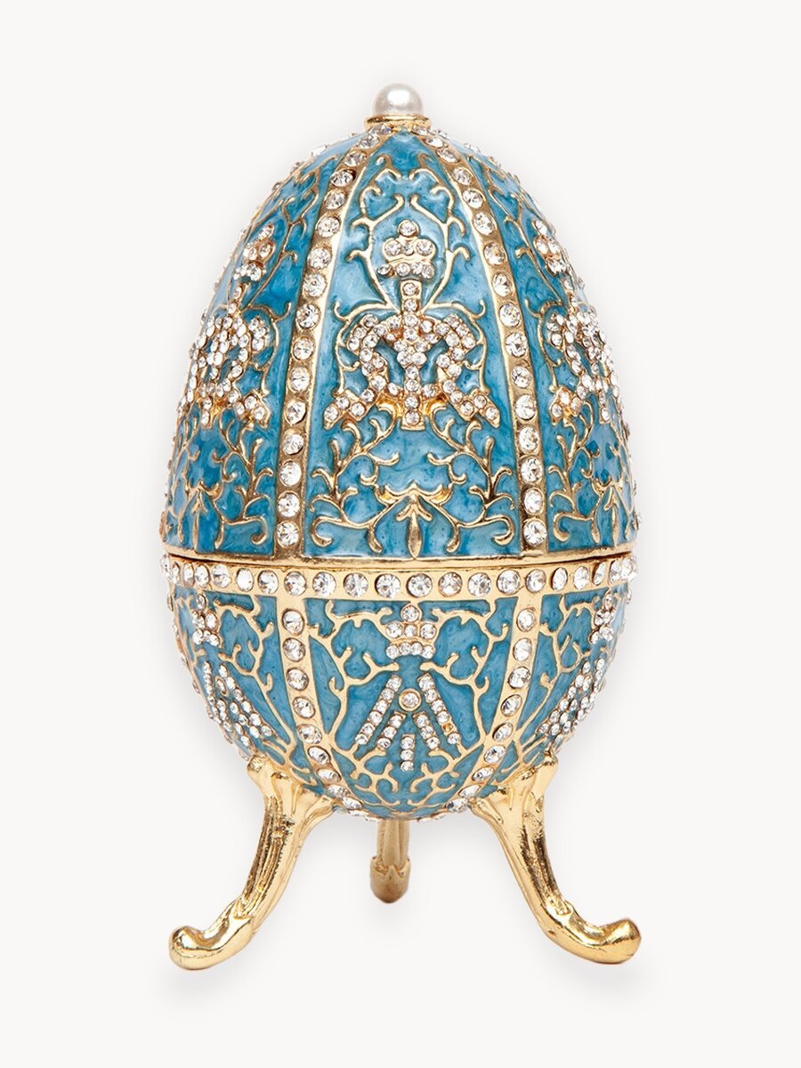 Шкатулка-сувенир ISMAT "Фаберже", голубая, металл, стразы 12x6x6 см