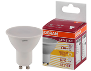 Лампа светодиодная OSRAM LED Star PAR16, 700лм, 7Вт, 3000К, теплый белый свет, Цоколь GU10, софит, матовая