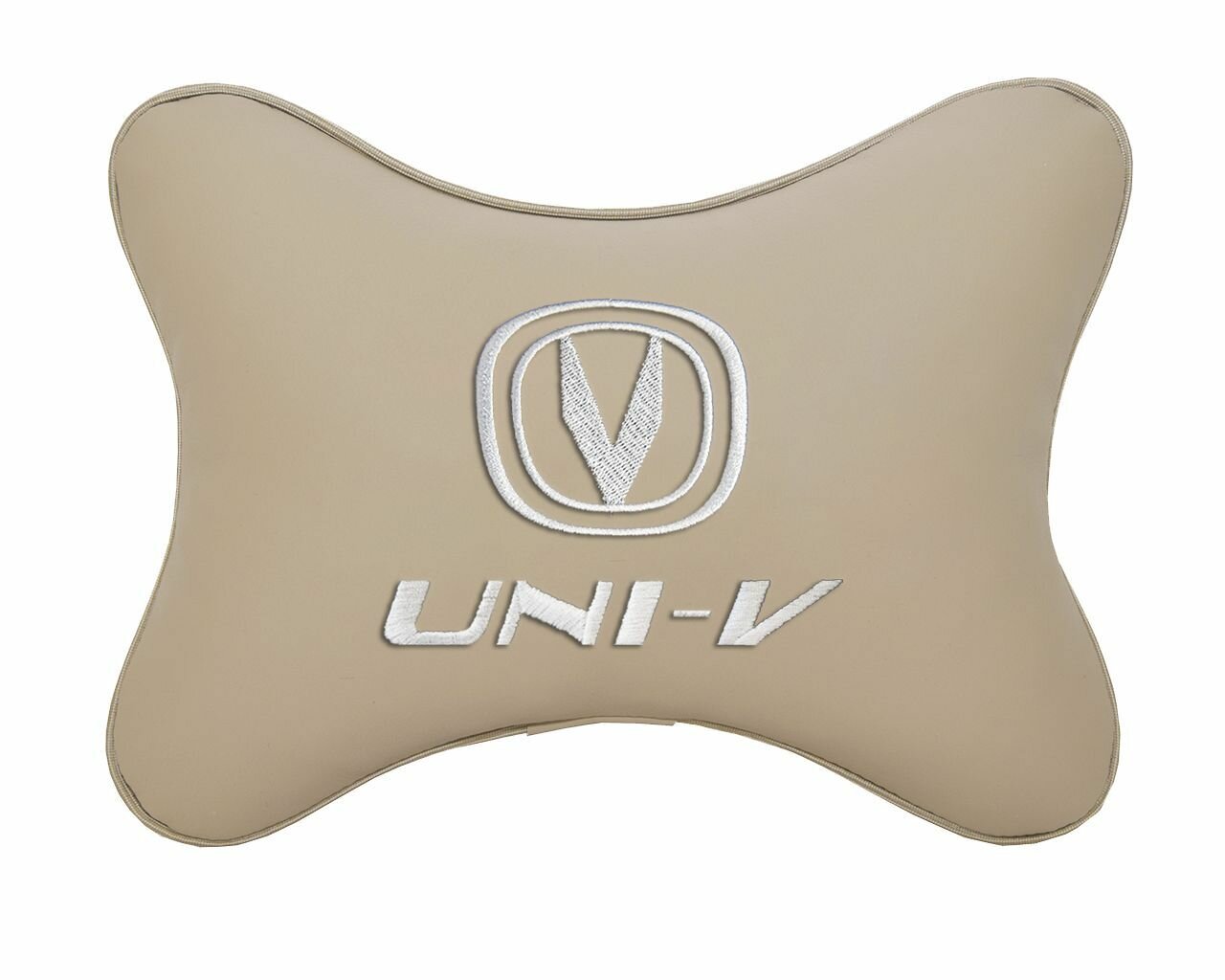 Автомобильная подушка на подголовник экокожа Beige с логотипом автомобиля CHANGAN UNI-V